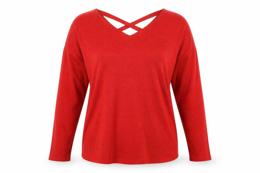 Front view of F&F women’s red knit jumper, size UK 14
