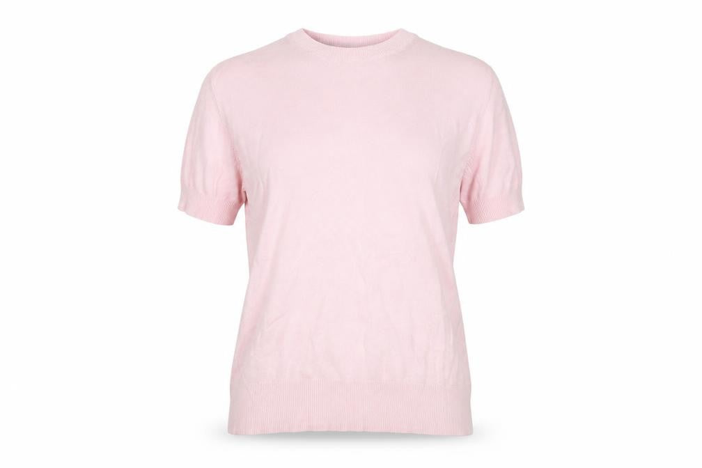 Front view of Marks & Spencer women’s pink basic t-shirt, size UK 8