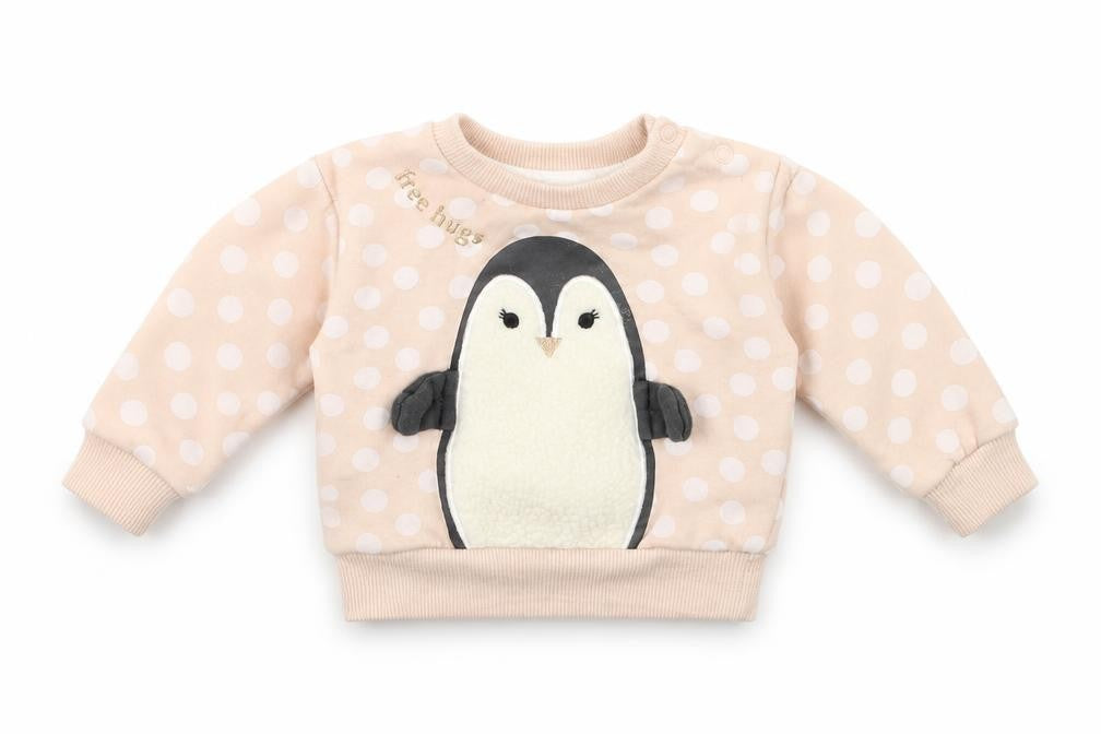 Front view of Primark Baby Pink Polka Dot jumper, size 0-3, Months - PENGUIN