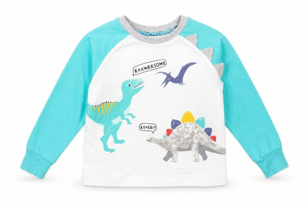 Front view of Matalan Baby White Geometric Basic T-Shirt, size 18-24, Months - DINOSAUR