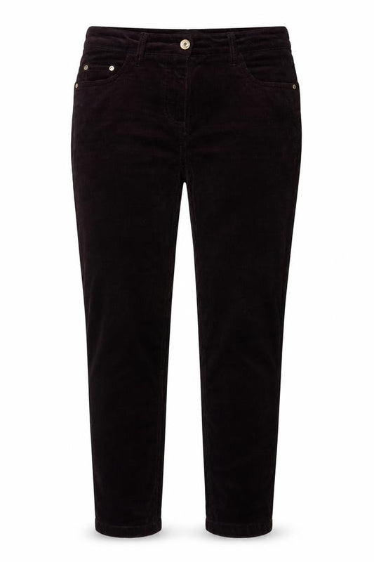 Front view of Next women’s purple corduroy skinny jeans, size UK 12, 26-inch leg