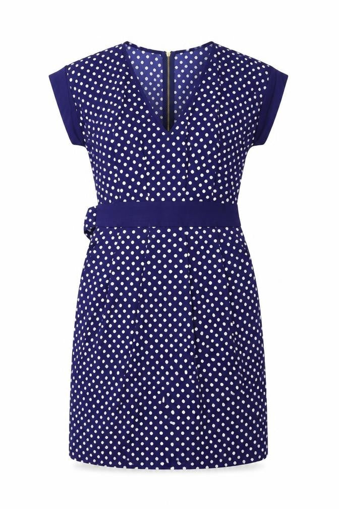 Front view of Closet Blue women’s blue polka dot shift, size UK 8