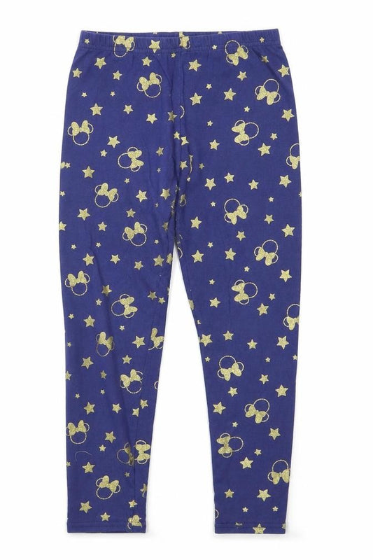 Front view of Disney girls’ blue animal print jegging trousers, size 8, years