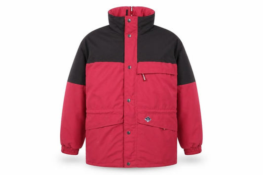 Front view of Far Ridge men’s red jacket coat, size L