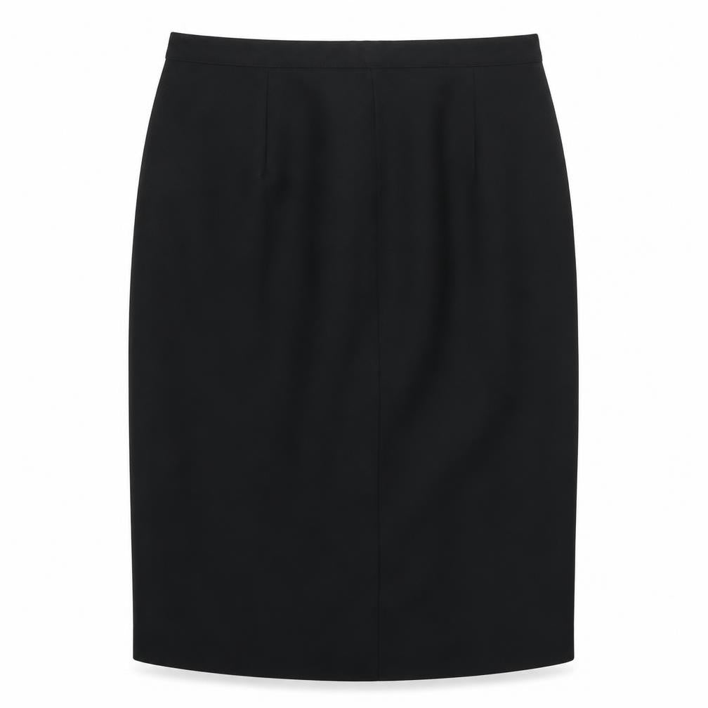 Front view of Woolworths women’s black straight & pencil skirt, size UK 14