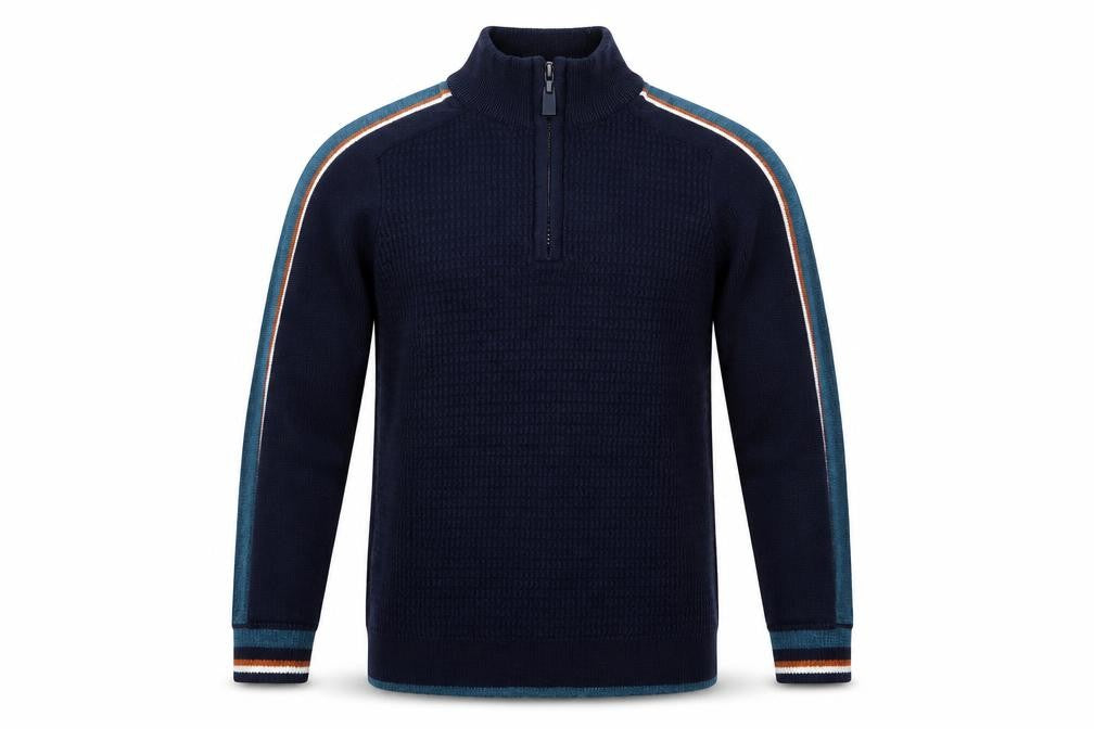 Front view of Next boys’ blue striped knit jumper, size S