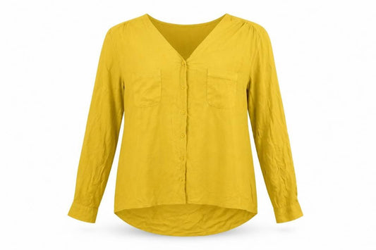 Front view of Atmosphere women’s yellow basic button-up, size UK 14