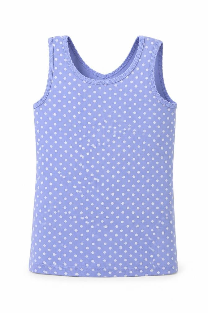 Front view of Matalan girls’ black polka dot basic tank, size 8-9, years
