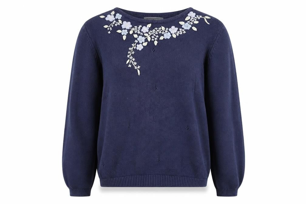 Front view of Neutral Territory women’s blue jumper, size M