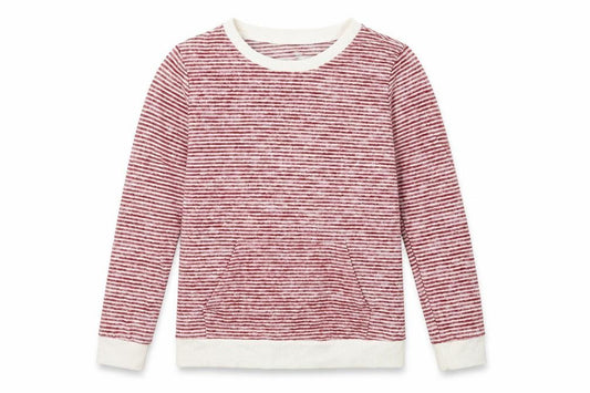 Front view of Love To Lounge women’s red striped jumper, size S