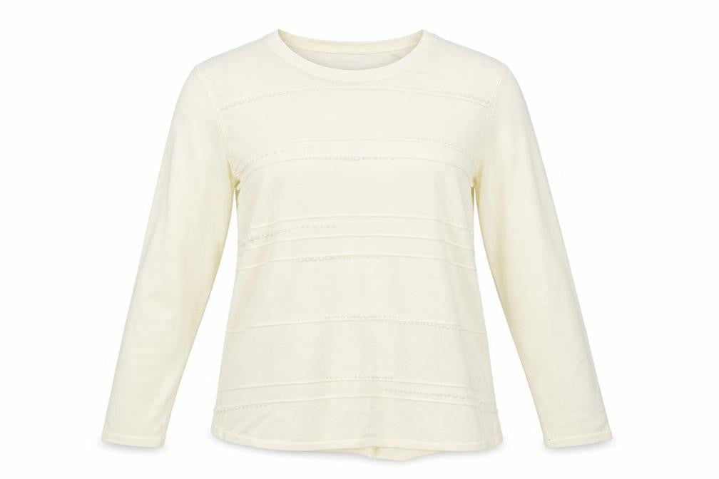 Front view of alexara women’s yellow knit pullover sweatshirt, size UK 12