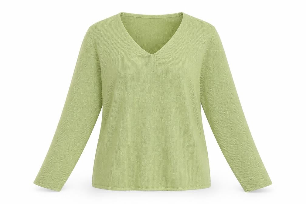 Front view of BHS women’s green knit pullover sweatshirt, size UK 16