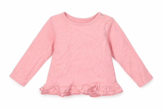 Front view of H&M girls’ pink basic t-shirt, size 9-12, months