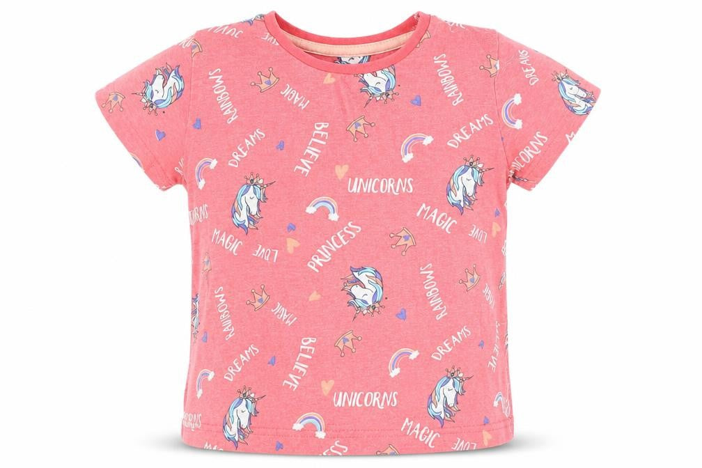Front view of Studio girls’ pink basic t-shirt, size 5-6, years