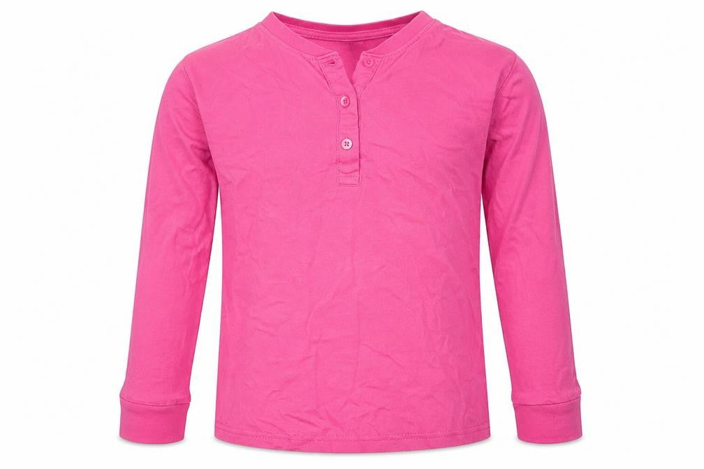 Front view of The Pyjama Factory girls’ pink solid top pyjama top, size 7-8, years