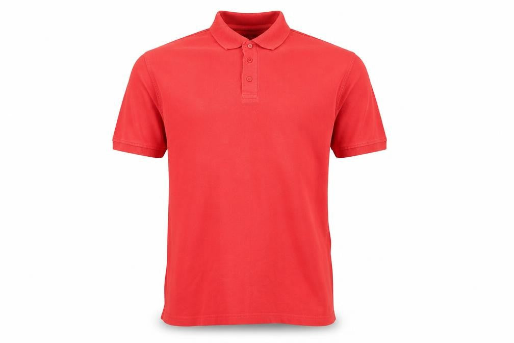 Front view of George men’s red polo, size L