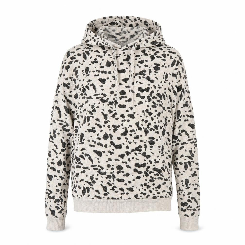 Front view of Dorothy Perkins women’s brown animal print pullover hoodie, size UK 6