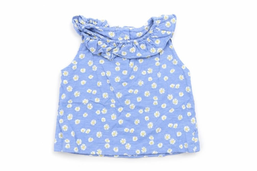 Front view of Mothercare Baby Blue Floral Basic T-Shirt, size 3-6, Months