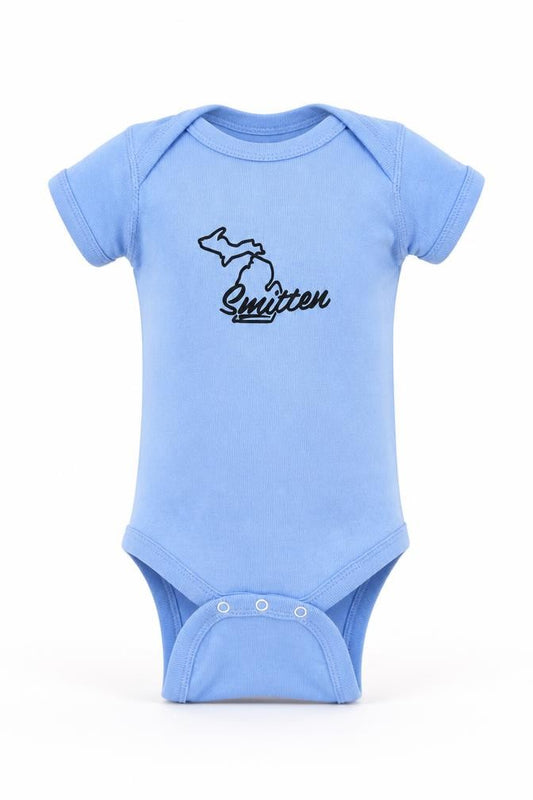 Front view of Rabbit Skins Baby Blue Babygrow One-Piece, size 3-6, Months