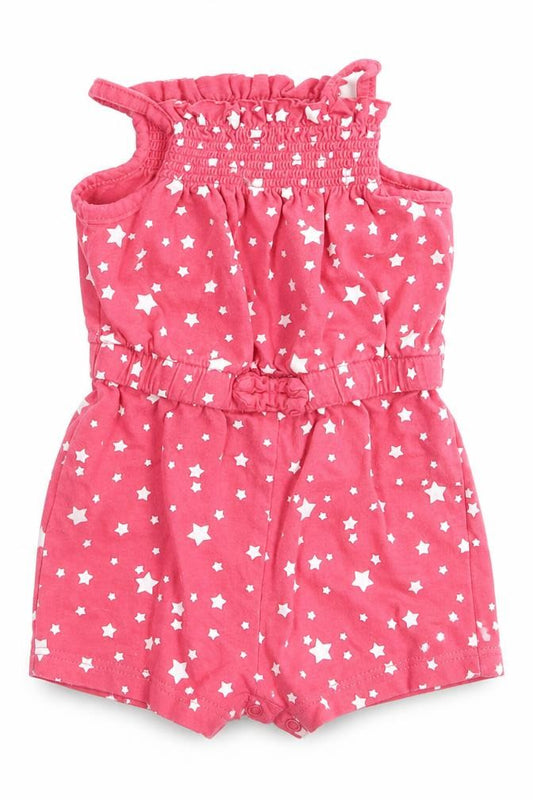 Front view of Primark girls’ pink polka dot shorts one-piece, size 3-6, months - star print