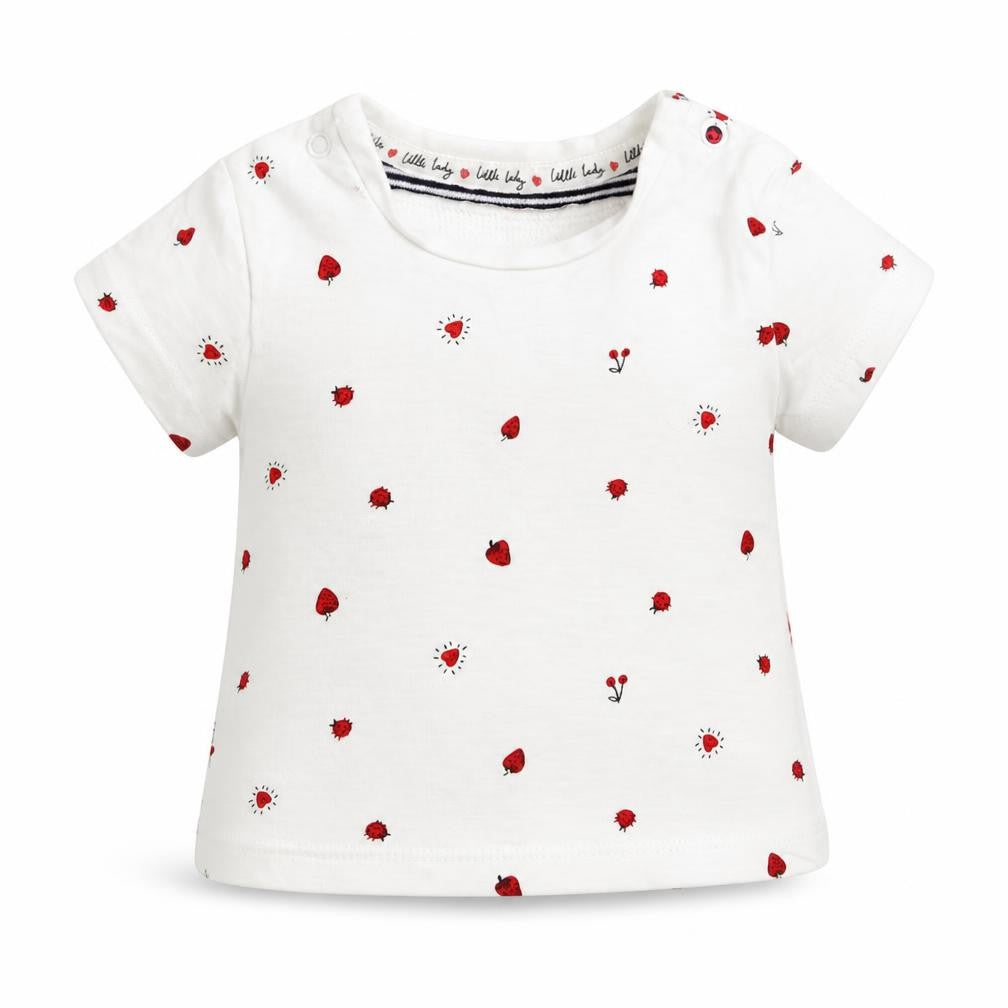 Mothercare Girls White Polka Dot  Basic T-Shirt Size 0-3 Months  - Heart Strawberry Ladybird print