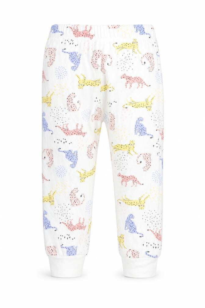 Florence and Fred Girls White Animal Print   Pyjama Pants Size 2-3 Years  - Big Cat print - elastic waist