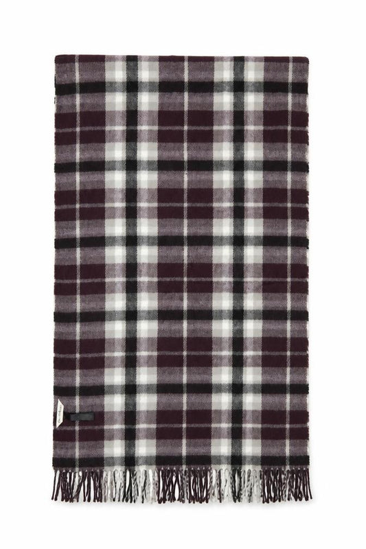 Front view of Miss Selfridge women’s purple check shawl/wrap