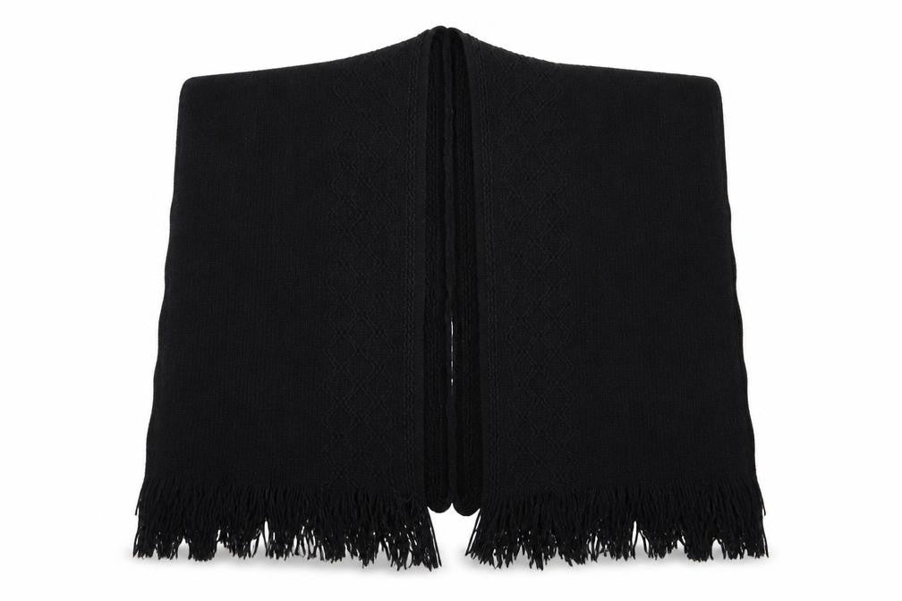 Front view of Preworn women’s black geometric shawl/wrap - shall