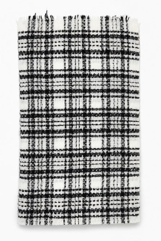 Front view of Preworn women’s black check shawl/wrap - open knit