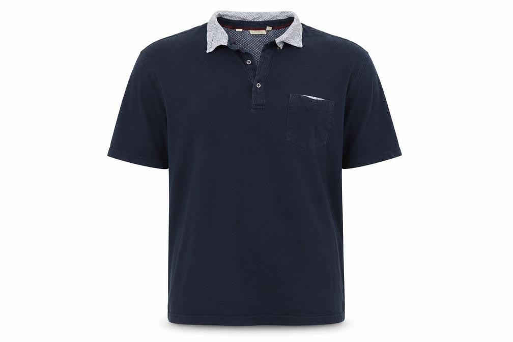Front view of W&B men’s blue polo, size XL
