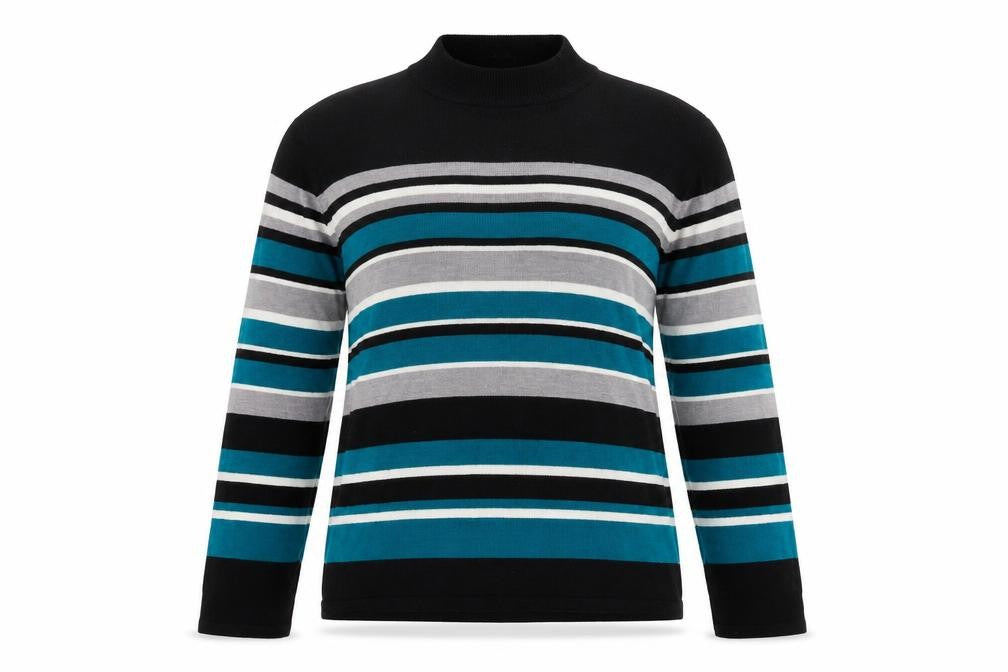 Front view of Bonmarché women’s multicoloured striped knit jumper, size M