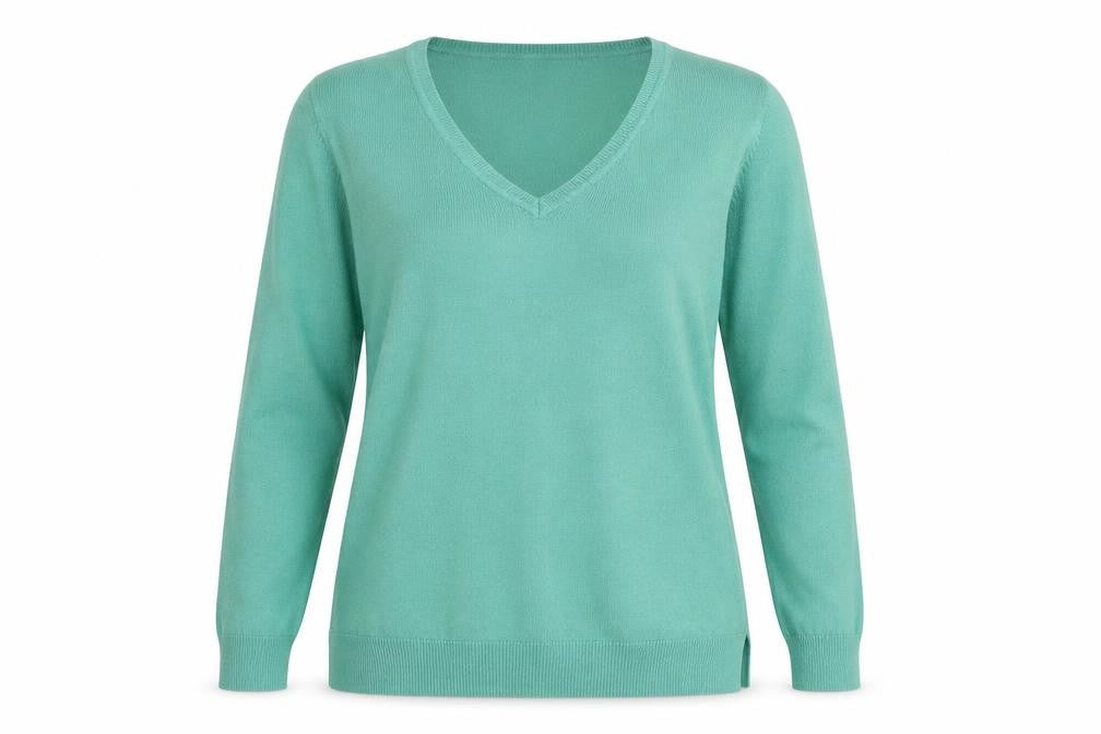 Front view of Julipa women’s green knit jumper, size UK 12