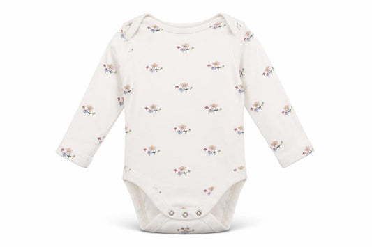 Front view of Marks & Spencer girls’ white floral babygrow one-piece, size 9-12, months