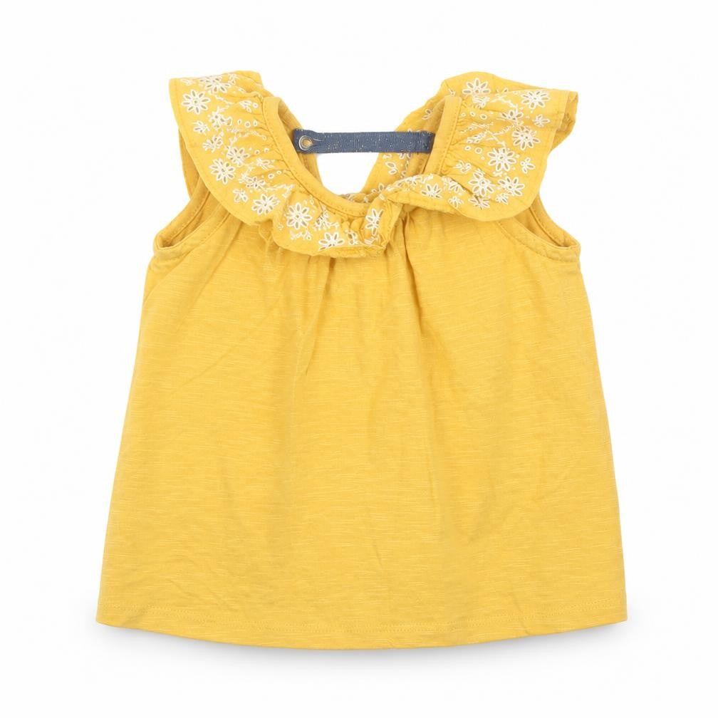 Front view of Savannah girls’ yellow basic tank, size 3-6, months