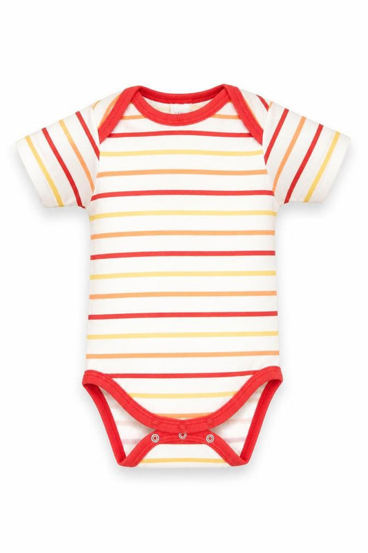 Front view of baby club Baby White Striped Babygrow One-Piece, size 3-6, Months