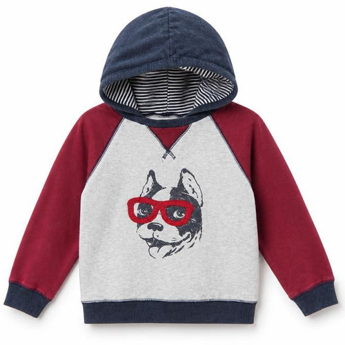 Little Me Boys Red   Pullover Hoodie Size 4 Years  - dog with glasses