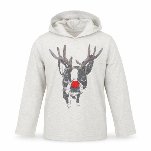 Gap Boys Grey   Pullover Hoodie Size 2 Years  - pug with reindeer antlers