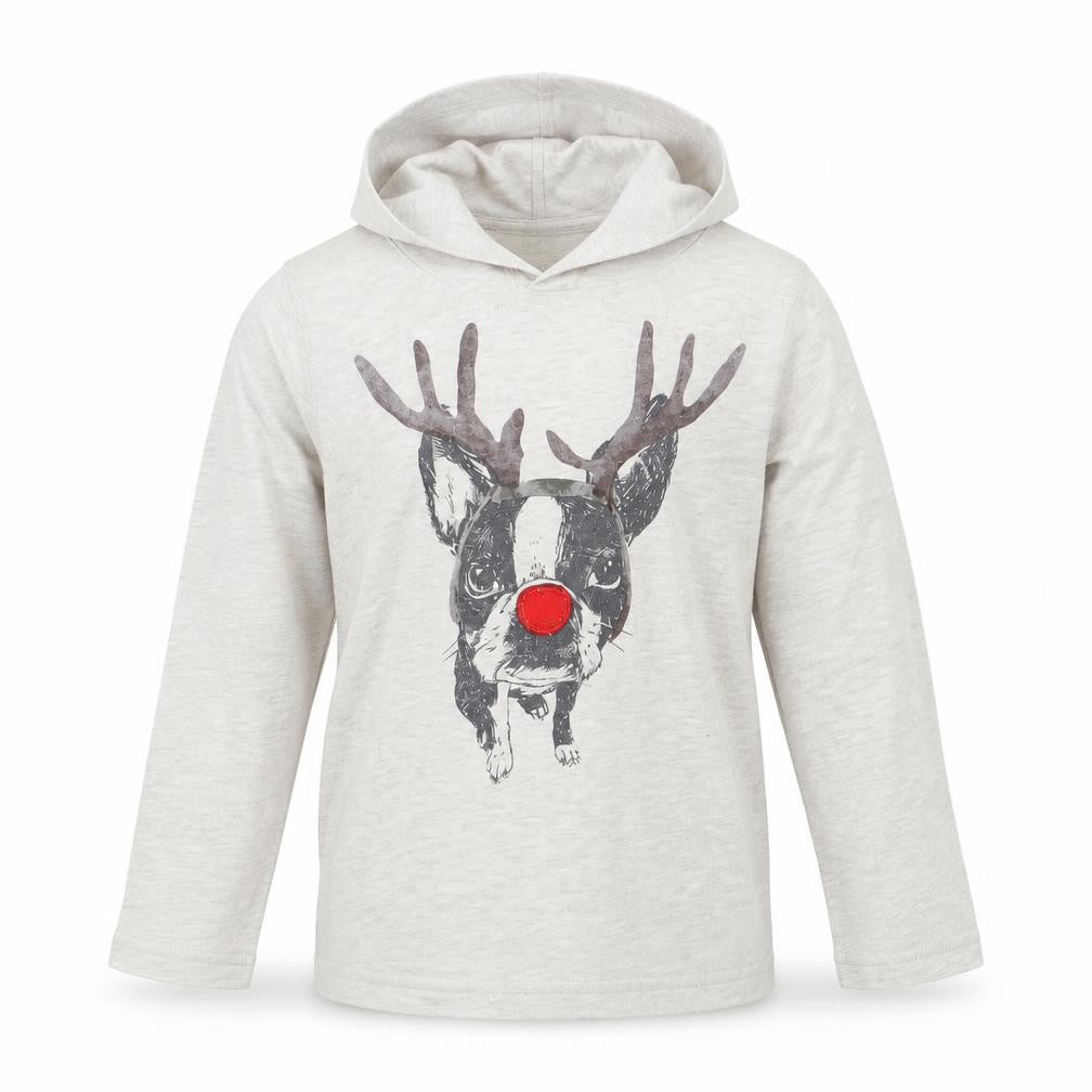 Gap Boys Grey   Pullover Hoodie Size 2 Years  - pug with reindeer antlers