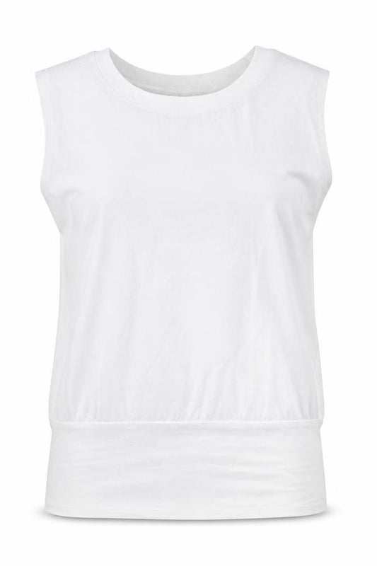 Front view of B&C women’s white basic tank, size M
