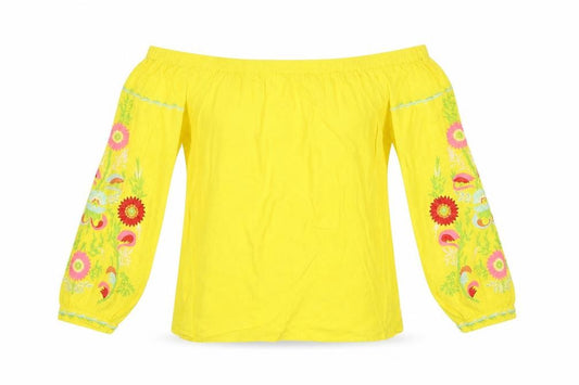 Front view of F&F women’s yellow basic blouse, size UK 10