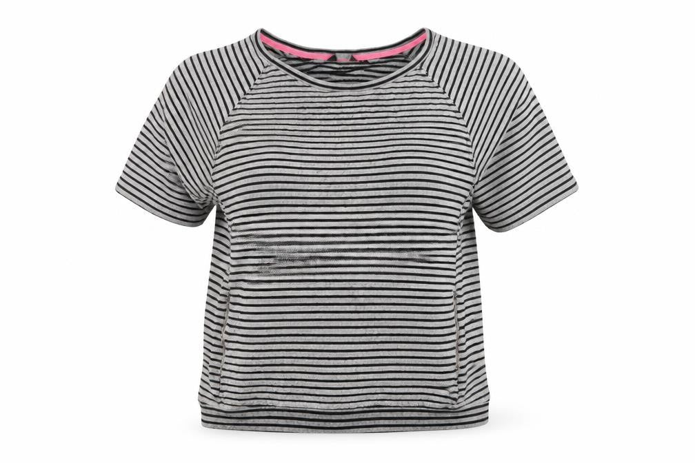 Front view of New Look women’s grey striped jumper, size UK 18