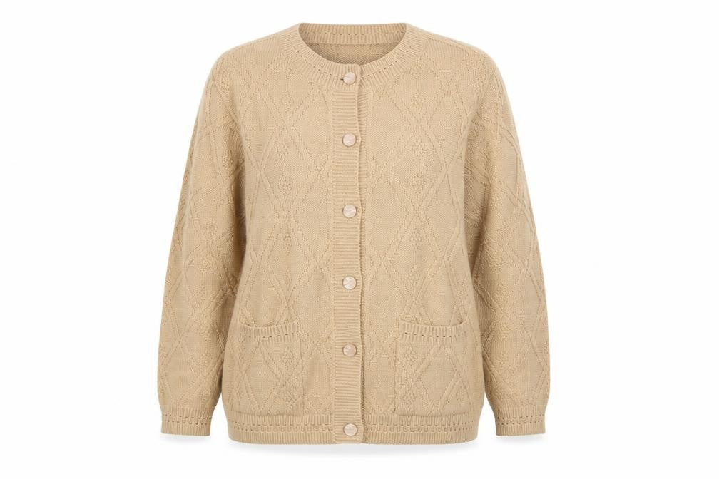 Beaumonde Womens Beige Argyle/Diamond  Cardigan Jumper Size 16