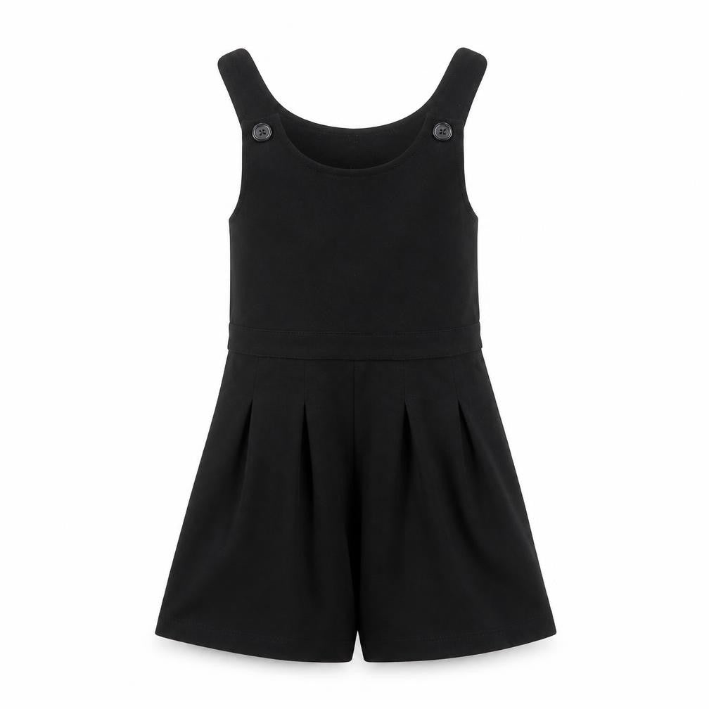 Front view of Pep&Co girls’ black playsuit one-piece, size 3-4, years