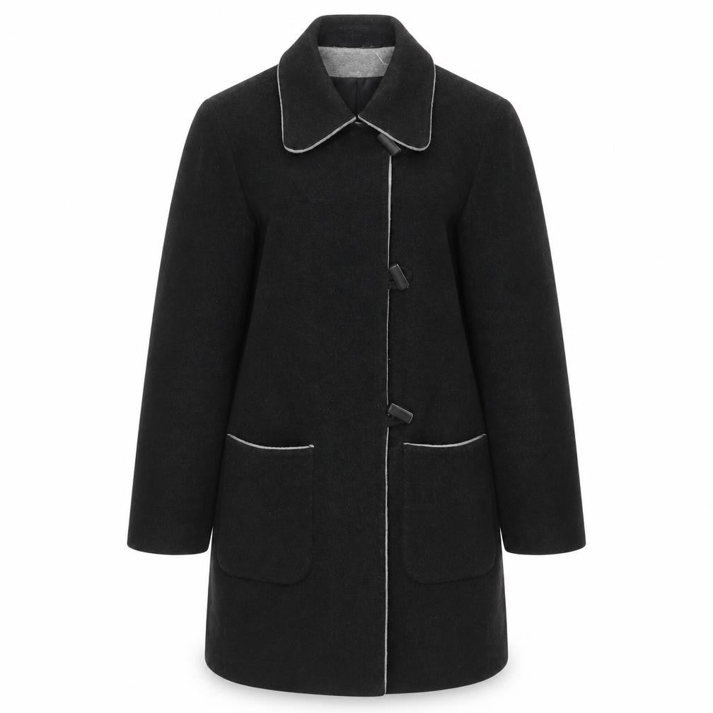 Front view of BHS women’s black overcoat coat, size UK 10