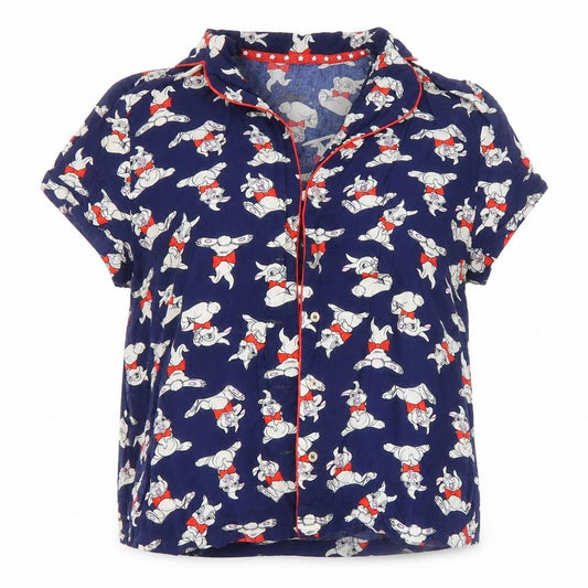 Front view of Primark women’s multicoloured solid top pyjama top, size UK 6, - disney