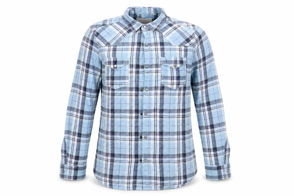 Front view of River Island men’s multicoloured check button-up, size S