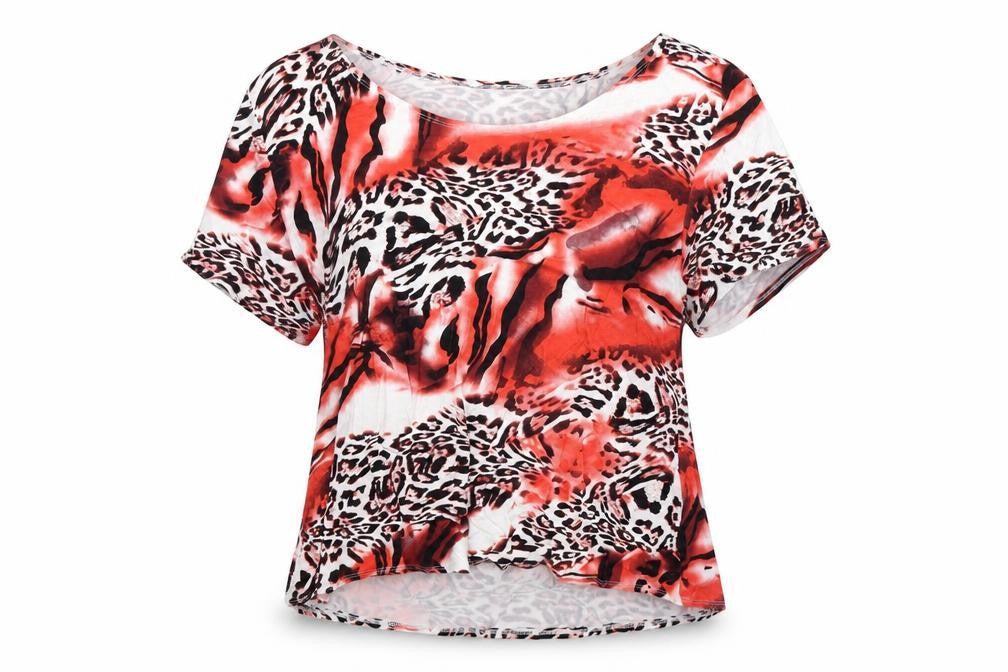 Front view of Saloos women’s multicoloured animal print basic blouse, size XL