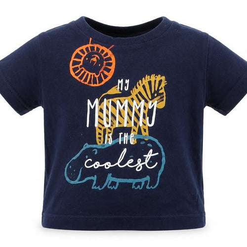 Fred & Flo Boys Blue   Basic T-Shirt Size 6-9 Months  - My Mummy is the Coolest Animals