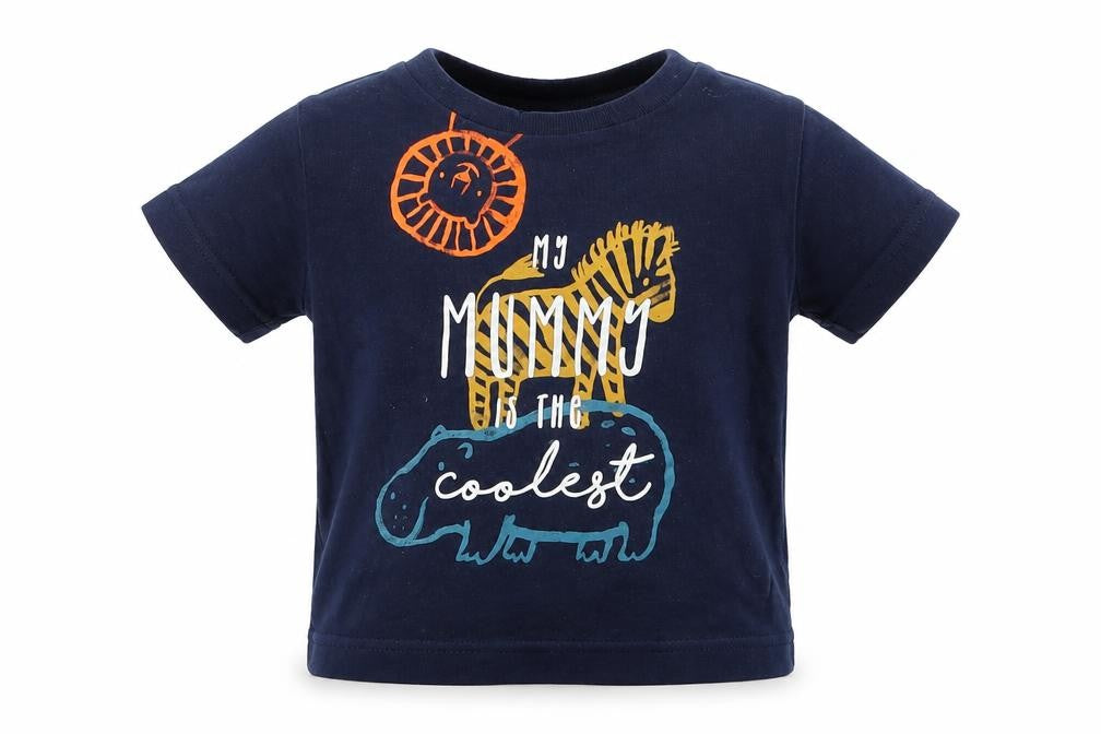 Fred & Flo Boys Blue   Basic T-Shirt Size 6-9 Months  - My Mummy is the Coolest Animals