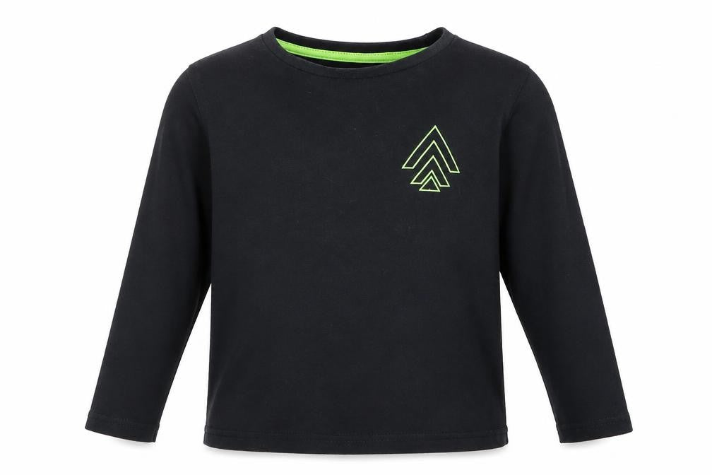 Front view of George boys’ black basic t-shirt, size 4-5, years - green arrows
